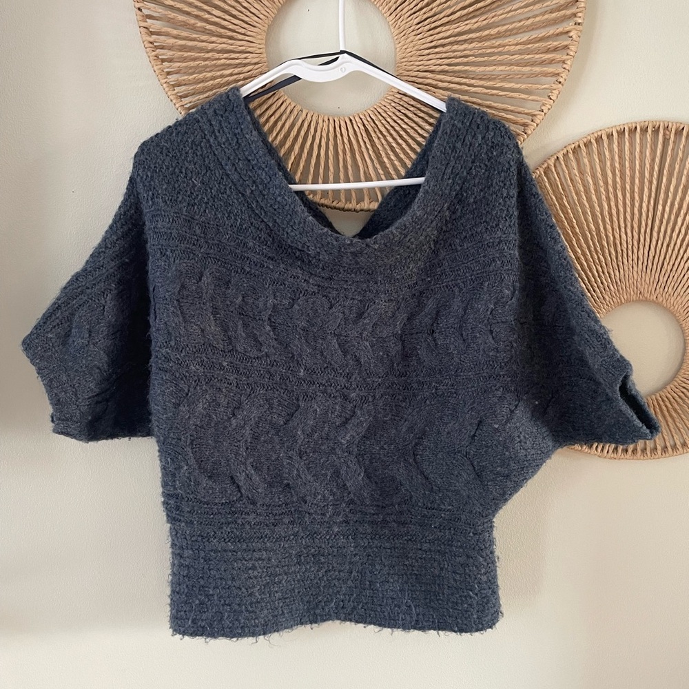 Free People Sweater Dolman Sleeve Blue  Cable Knit Womens Small Pullover
